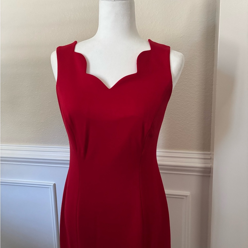Sleeveless Red Dress by Talbots with Scalloped Neckline